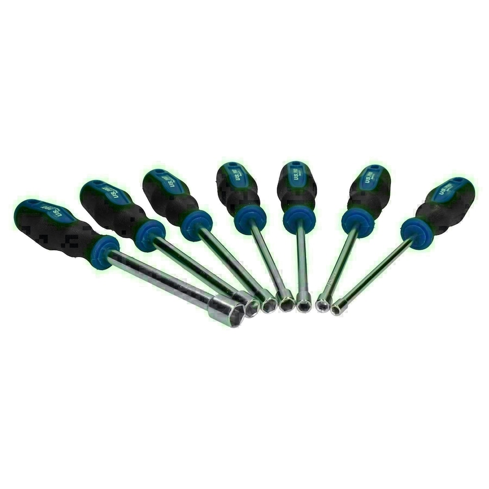 image 1 of 7pc Extra Long Metric Hex Nut Drivers Spinners Sockets 5mm - 13mm Soft Grip
