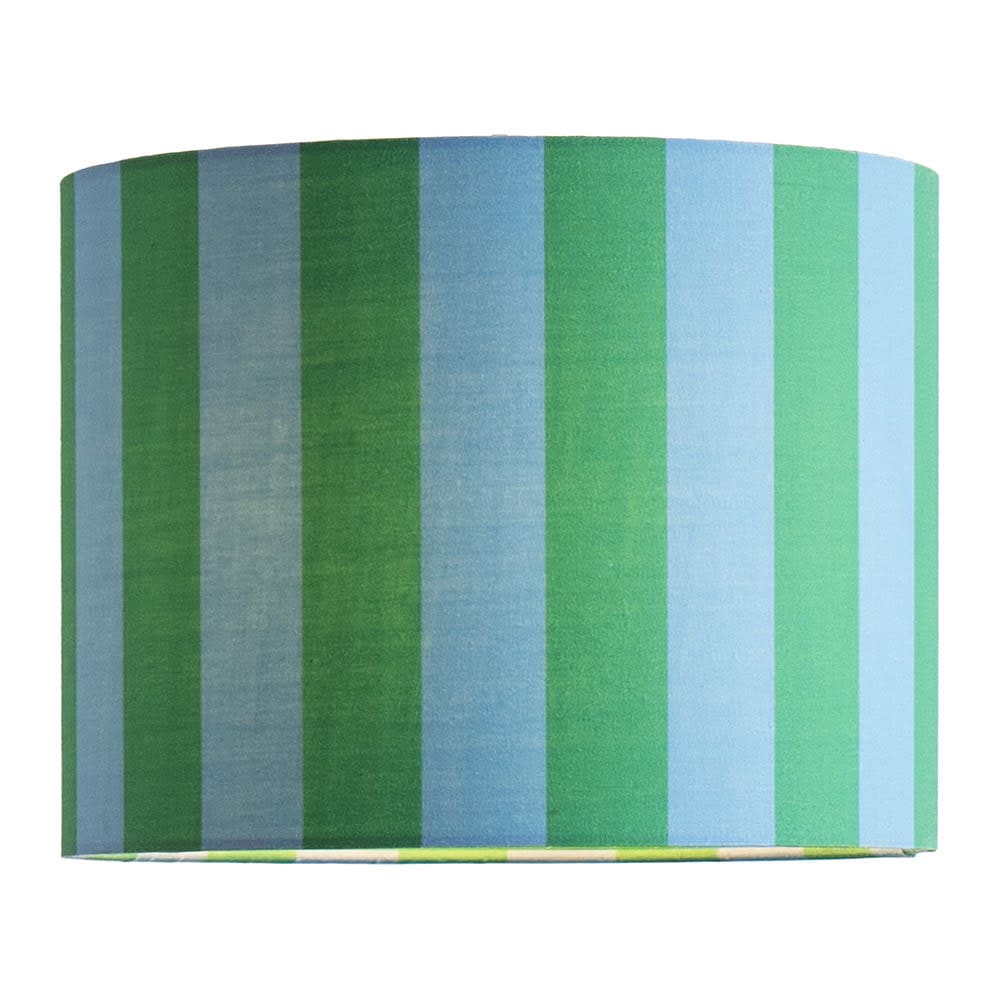 ValueLights Callie Colour Clash Blue & Green Stripe Fabric Drum Lamp Shade | Size: Small