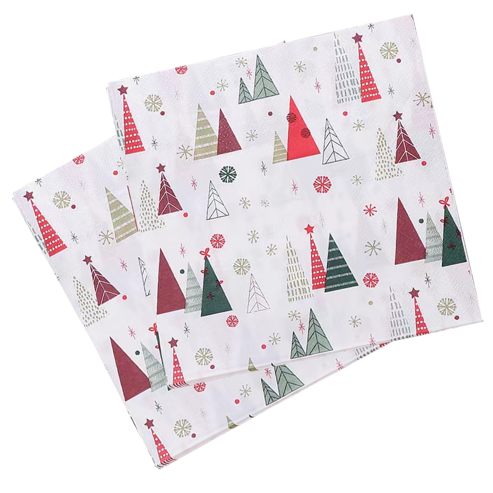 image 1 of 33 x 33cm White 2 Ply Decorative Holiday Serviettes - 20 Pack