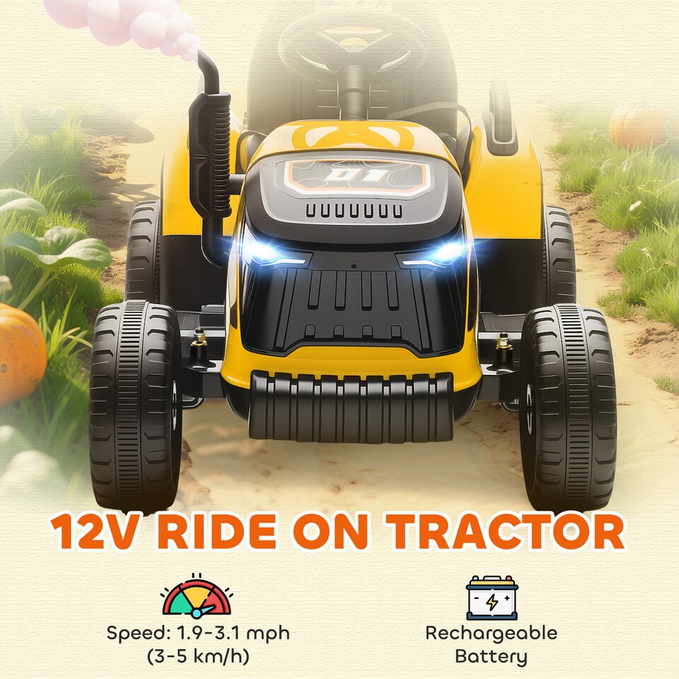 image 1 of AIYAPLAY Ride on Tractor and Trailer, 12V Electric Ride on Tractor, Yellow