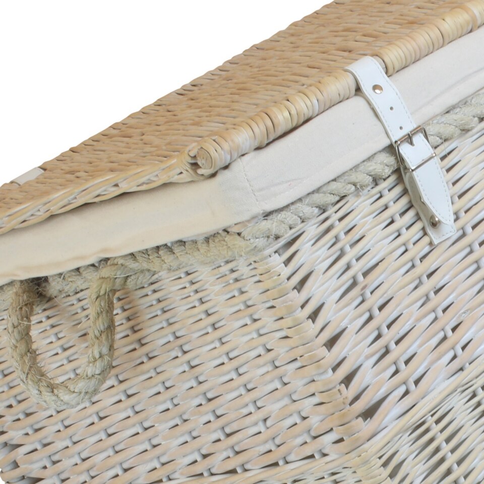 image 1 of Large White Wash Storage Hamper With White Lining Wicker Basket | White | White | L