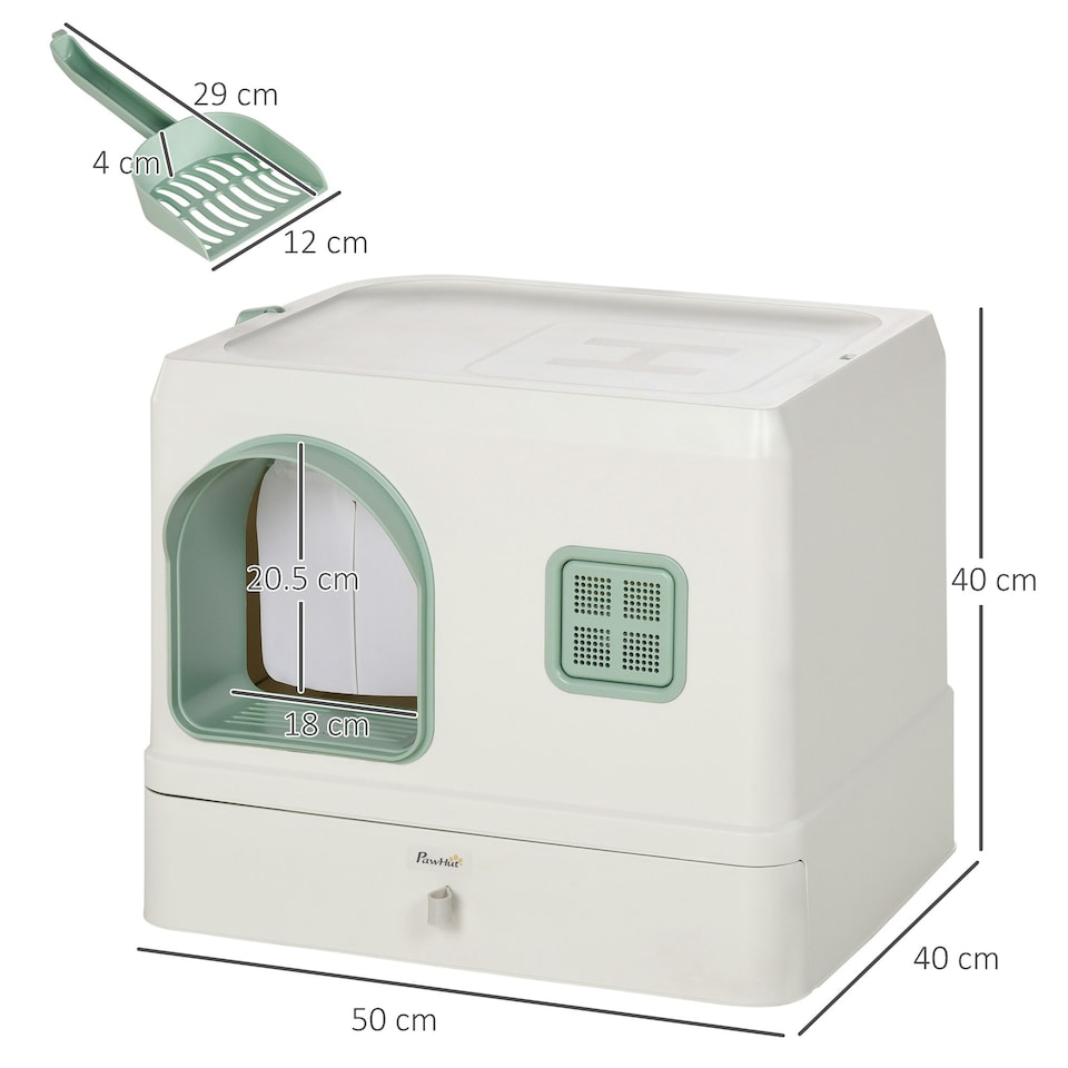 image 1 of PawHut Cat Litter Box, Hooded Cat Litter Tray w/ Drawer Pan, Scoop, Deodorants
