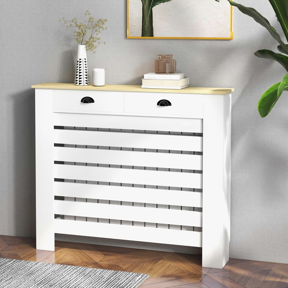 image 1 of HOMCOM Radiator Cover with Drawer, Horizontal Slat, 111cm, White