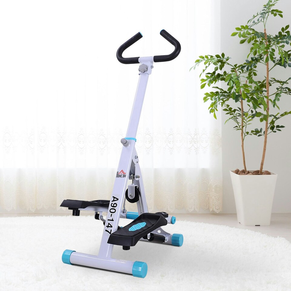image 1 of HOMCOM Foldable Stepper Adjustable Step Machine w/ Handlebar LCD Display, White
