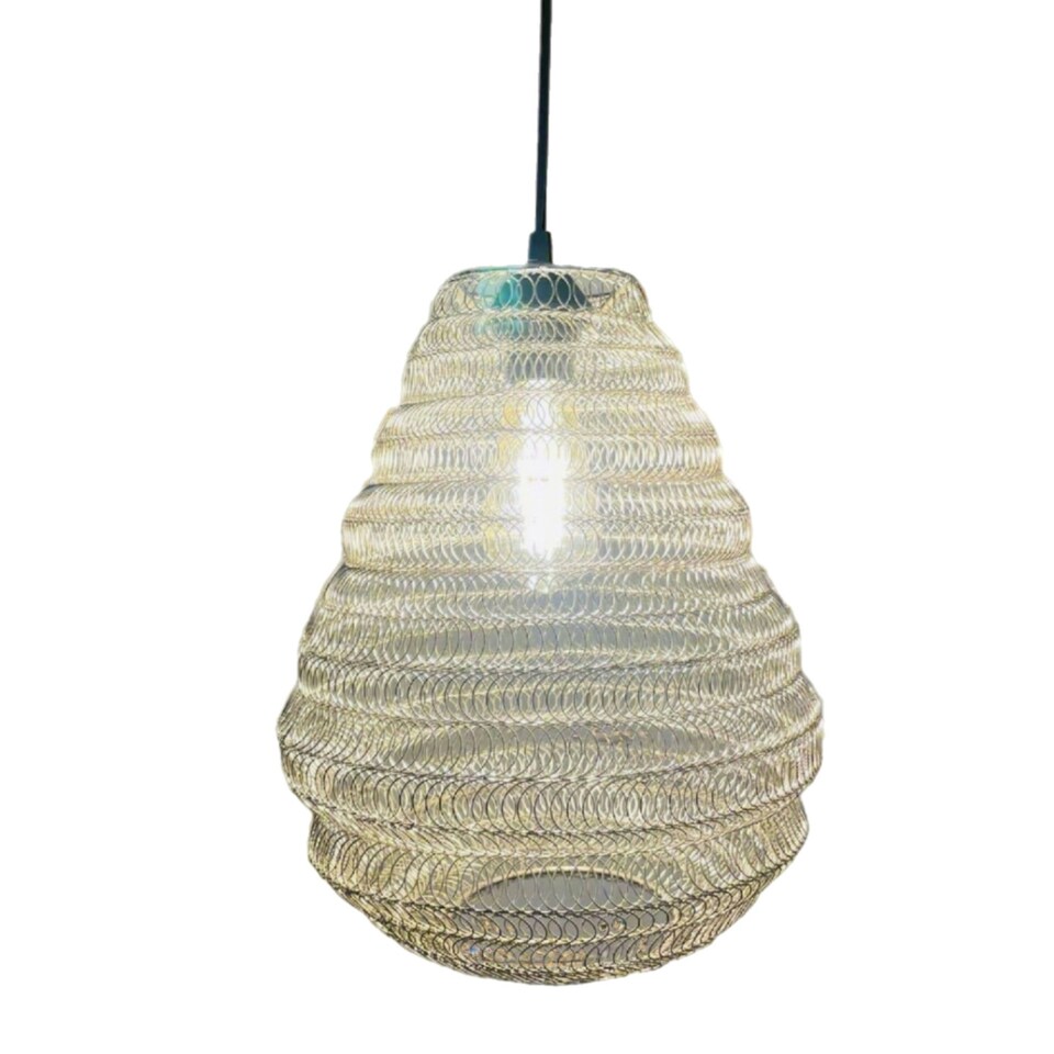 image 1 of CGC CASABLANCA Medium Silver Mesh Morrocan Metal Ceiling Pendant Light and Lamp Shade Silver