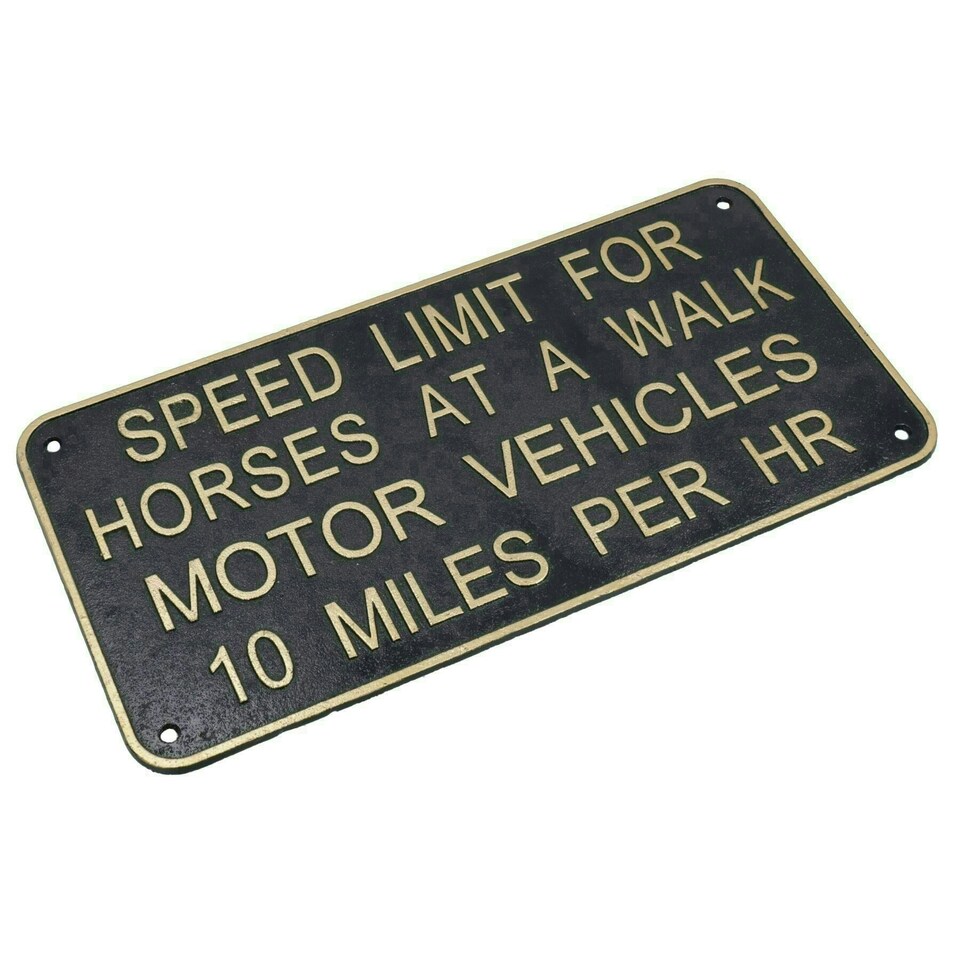 image 1 of Speed Limit For Horses Cast Iron Sign Plaque Door Wall House Gate Motor Vehicle