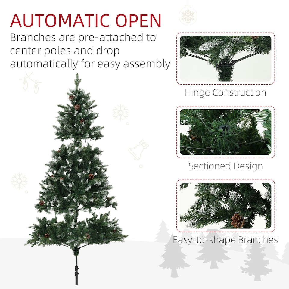 image 1 of HOMCOM 6 Ft Artificial LED Christmas Tree with Metal Base, Hinged Branches