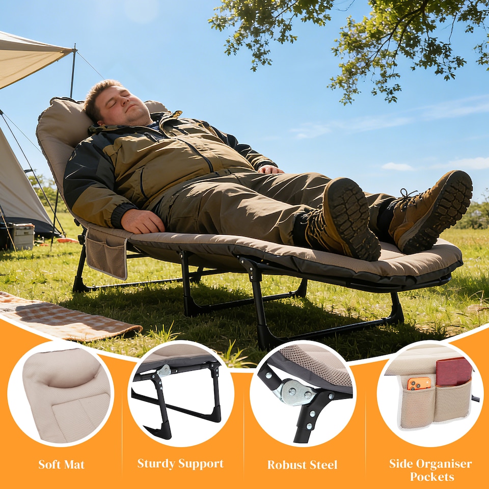 image 1 of Foldable Camping Bed with Adjustable Head Rest