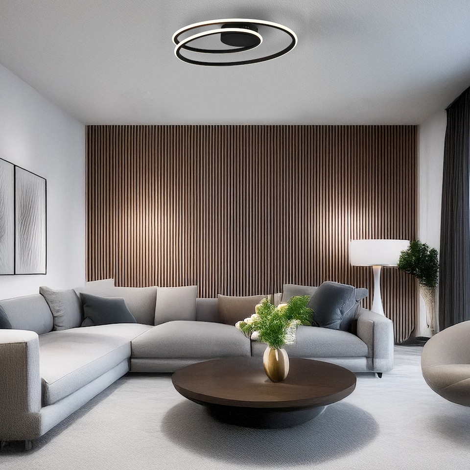 image 1 of Modern Double Swirl Strip LED Flush Ceiling Light Fitting in Sleek Matte Black | Black