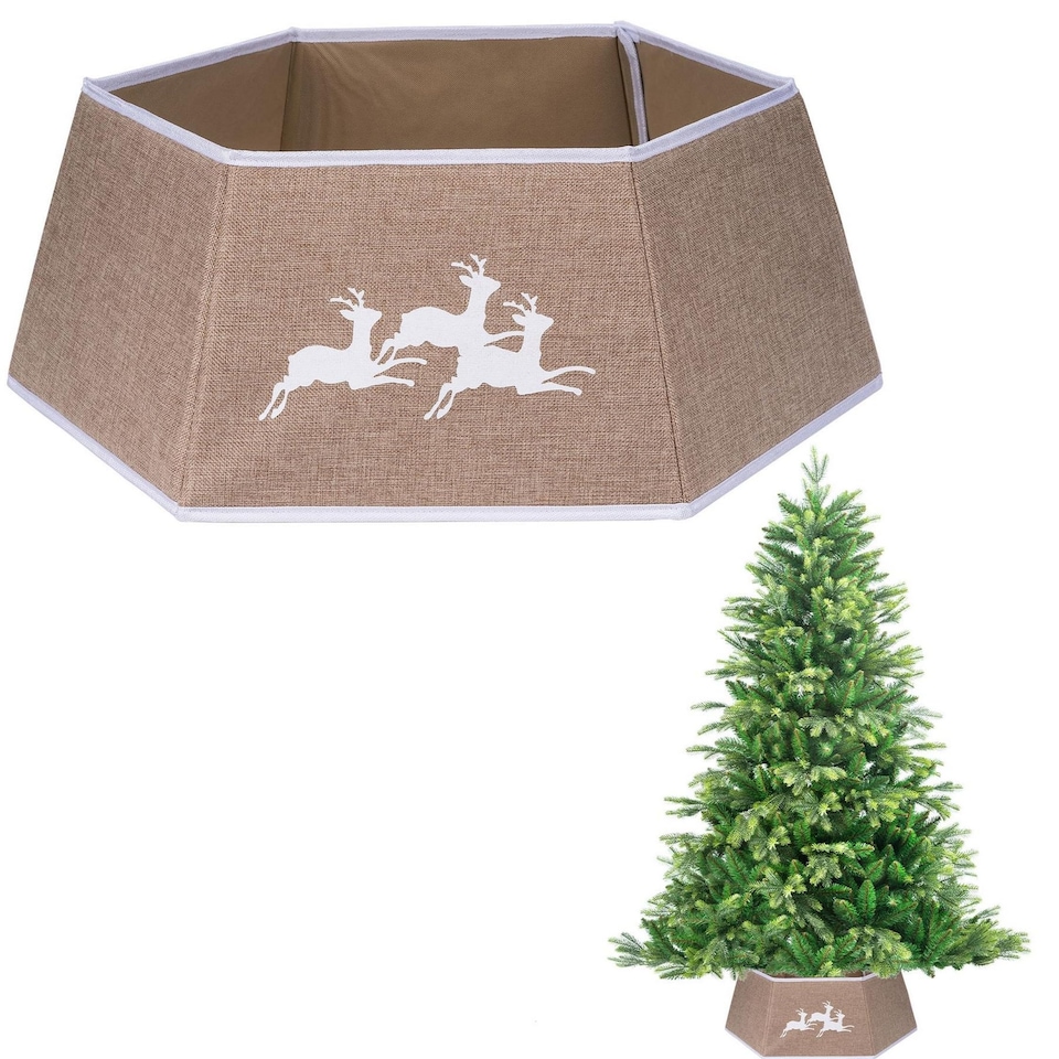 image 1 of 26.8 Inch Hexagonal Fabric Christmas Tree Collar in Beige for a Neat Festive Finish