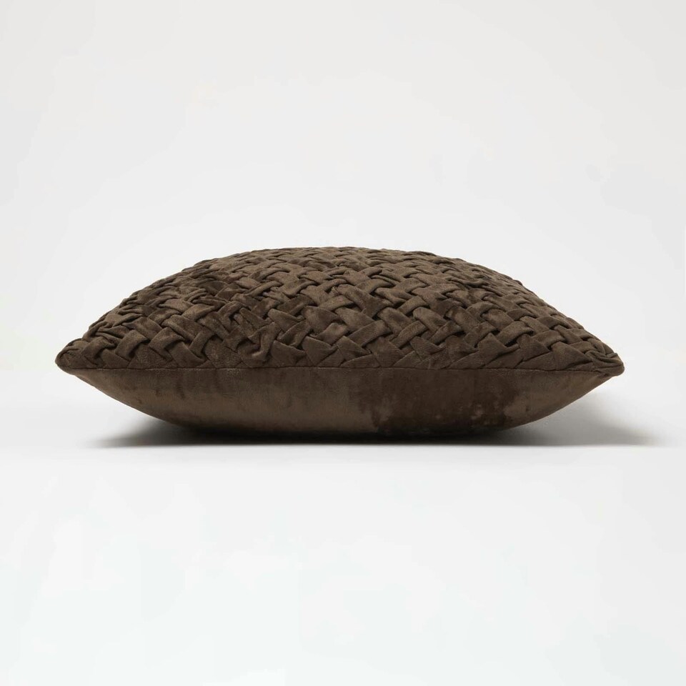 image 1 of Homescapes Sofia Pleated Brown Velvet Cushion - 45 x 45 cm | Brown | 45 x 45 cm | 1