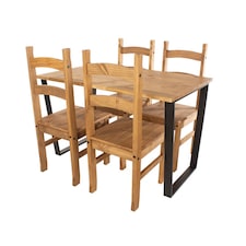 Texas Rectangular Dining Table with Metal Legs and 4 Corona Dining Chairs - Antique Waxed Pine - Black | Black | 5