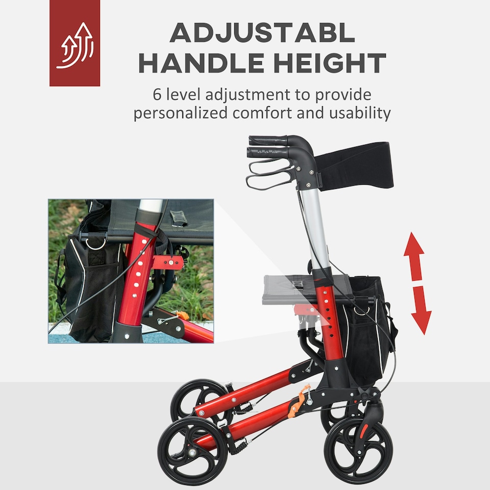 image 1 of HOMCOM Folding Rollator Walker w/ Seat Storage Bag Adjustable Handle for Seniors