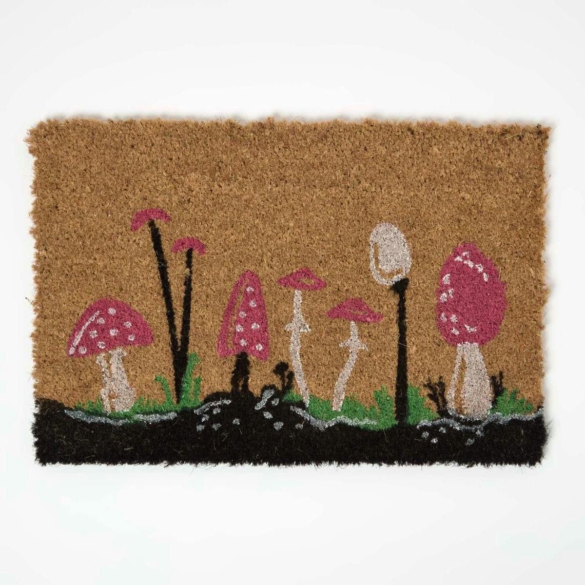 Homescapes Coir Doormat with Red Mushroom Pattern, 40 x 60 cm | Size: 40 cm x 60 cm