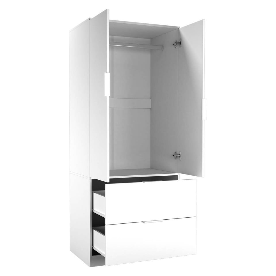 image 1 of FUJI 2 Door 2 Drawer Minimalist Bedroom Wardrobe Storage & Hanging Rail 180cm | Multi | White | 1