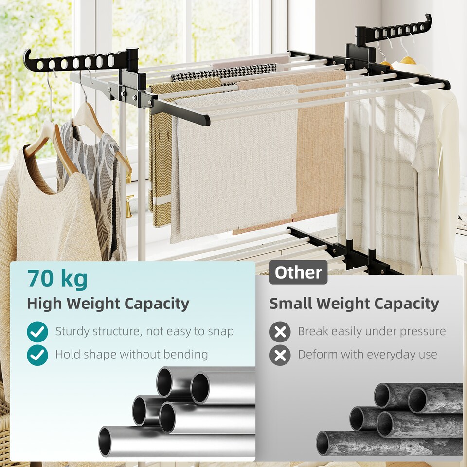image 1 of HOMCOM Foldable Clothes Drying Rack Steel Garment Dryer with Casters Black