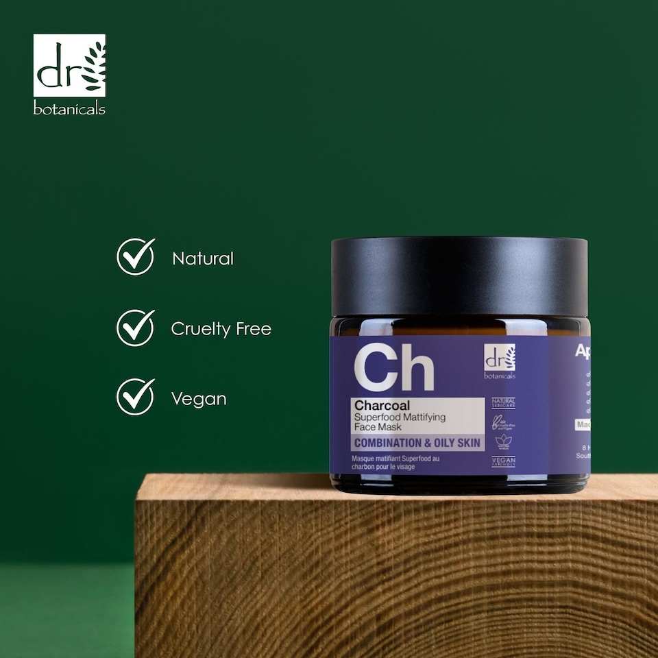 image 1 of Dr Botanicals Charcoal Superfood Mattifying Face Mask 60ml x 2 Duo Set