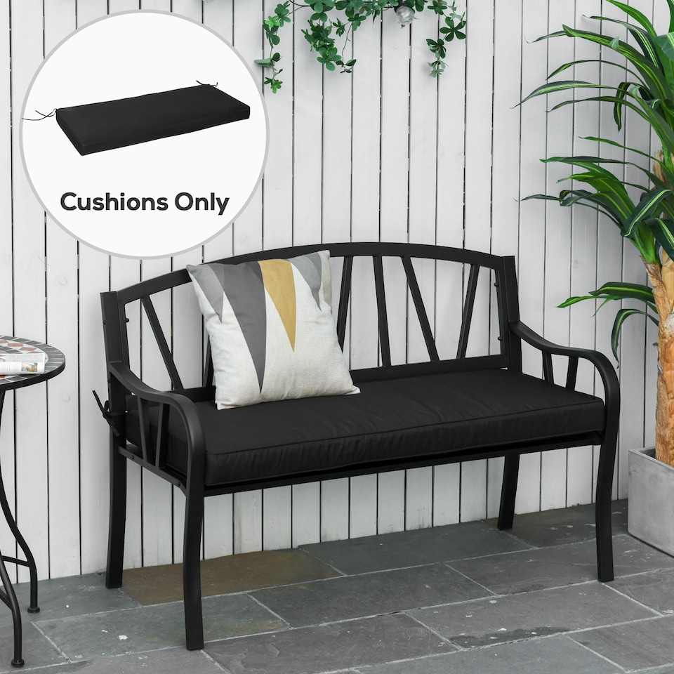 image 1 of Outsunny Garden Bench Cushion 2 Seater Seat Pad Indoor& Outdoor Use Black | Black | Black | 120 x 50 x 8 cm