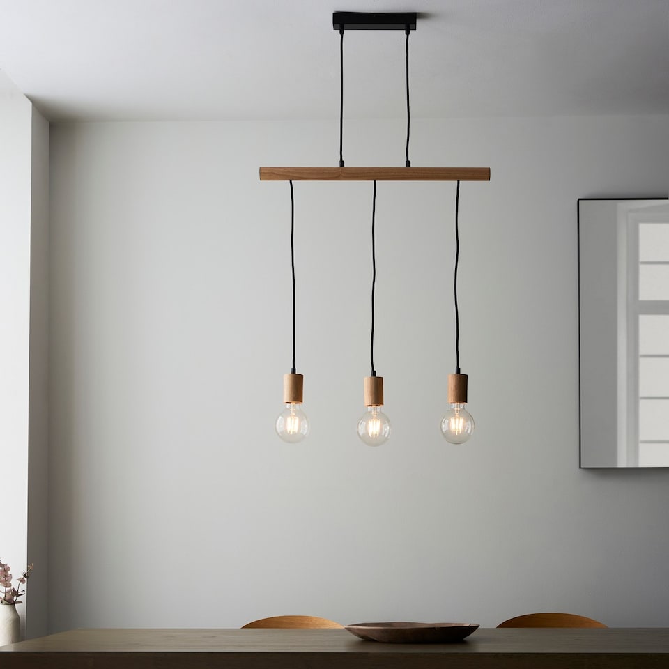 image 1 of Sven Bar Pendant Ceiling Lamp, Matt Black, Natural Wood