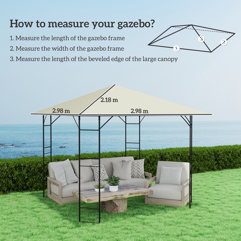 image 1 of Outsunny 3 x 3(m) Gazebo Canopy Replacement Cover, UPF30+, Cream White