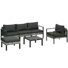 Outsunny 6 PCs Rattan Garden Furniture Set with Table Cushion