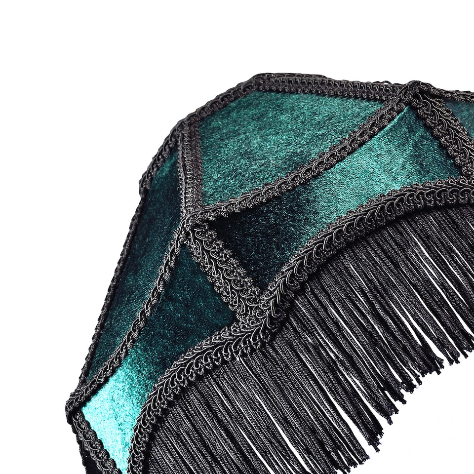 image 1 of Traditional Victorian Empire Lampshade in Dark Emerald Velvet with Tassels | Green