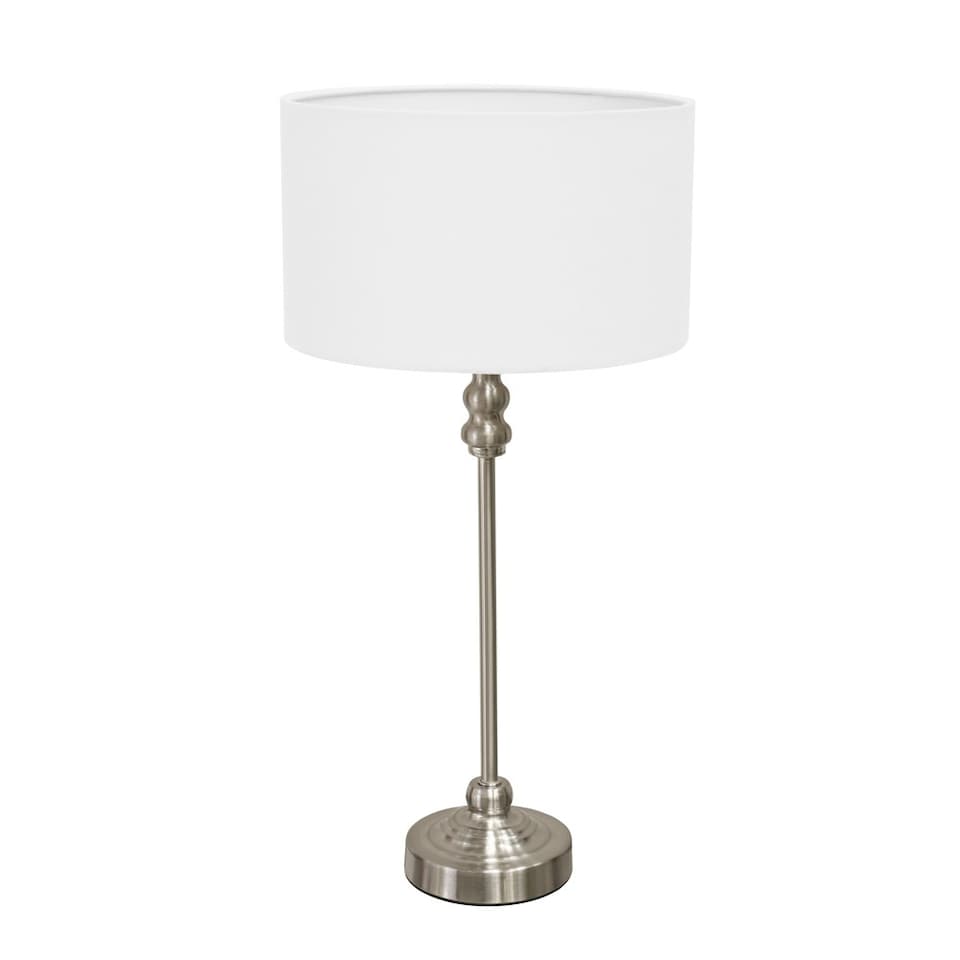 image 1 of ValueLights Maggie Chrome Candlestick Table Lamp White Shade and Bulb