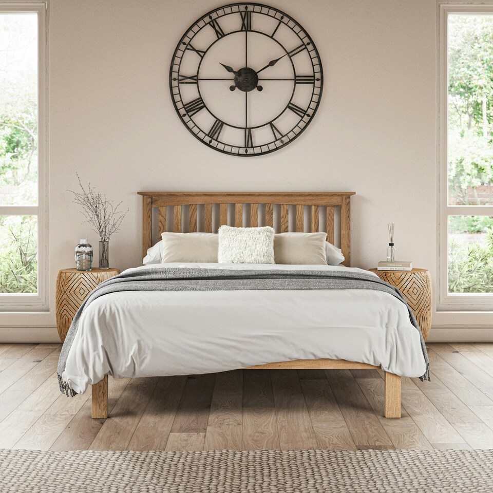 image 1 of Dunkeld Solid Wooden Oak Low Footboard Shaker Style Bed Frame (Double) | Brown | Oak | Double