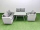 image 1 of Fimous 5 Seater Outdoor Rattan Garden Furniture Set Love Sofa Reclining Chair Set with Rectangular Dining Table Light Grey