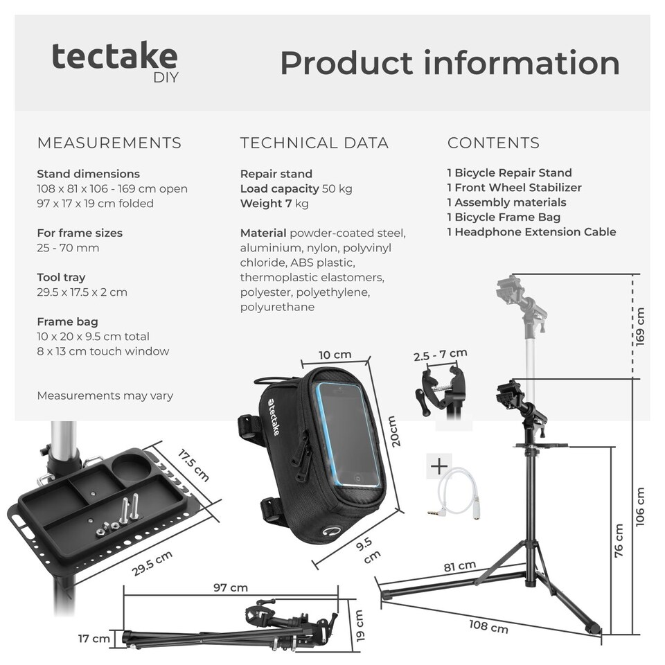 image 1 of Bicycle Repair Stand and Frame Bag Set is Folding, Lightweight and Durable | Black | black | 108 x 81 x 169 cm | 1