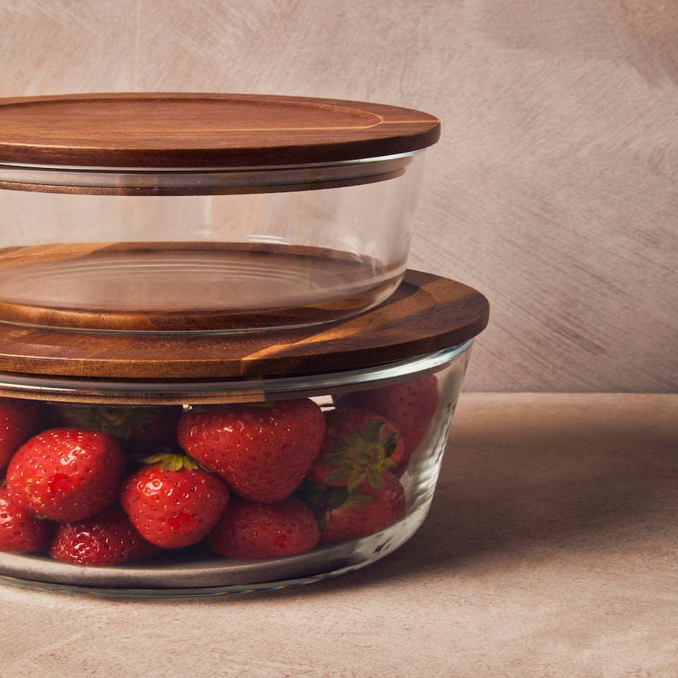 image 1 of Interiors by Premier 1650ml Round Glass Container with Acacia Lid, Glass Container with Airtight Lid, Airtight Glass Container