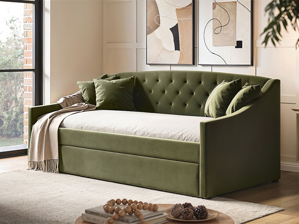 image 1 of Flair Aurora Daybed with Trundle Khaki Green Velvet