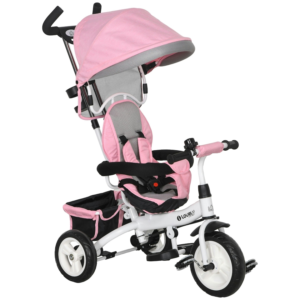image 1 of HOMCOM 6 in 1 Kids Trike, Stroller with Parent Handle, Pink