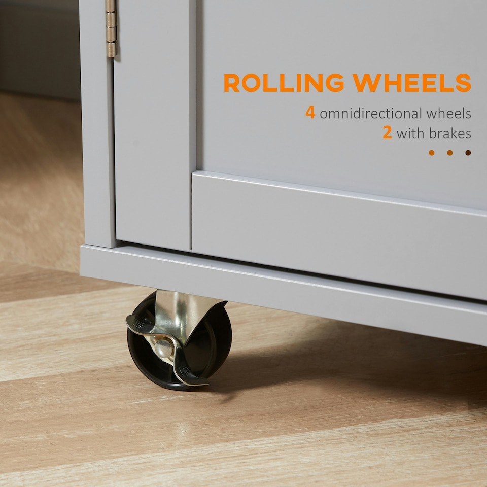image 1 of HOMCOM Rolling Kitchen Island, Utility Serving Cart with Rubber Wood Top Grey