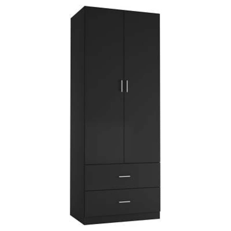 image 1 of 2-Door 2-Drawer Wardrobe | Black | Unit Colour: Black