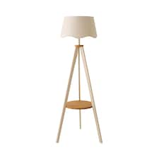 ValueLights Morrigan Cream Wood Floor Lamp Natural Scallop Shade | Cream
