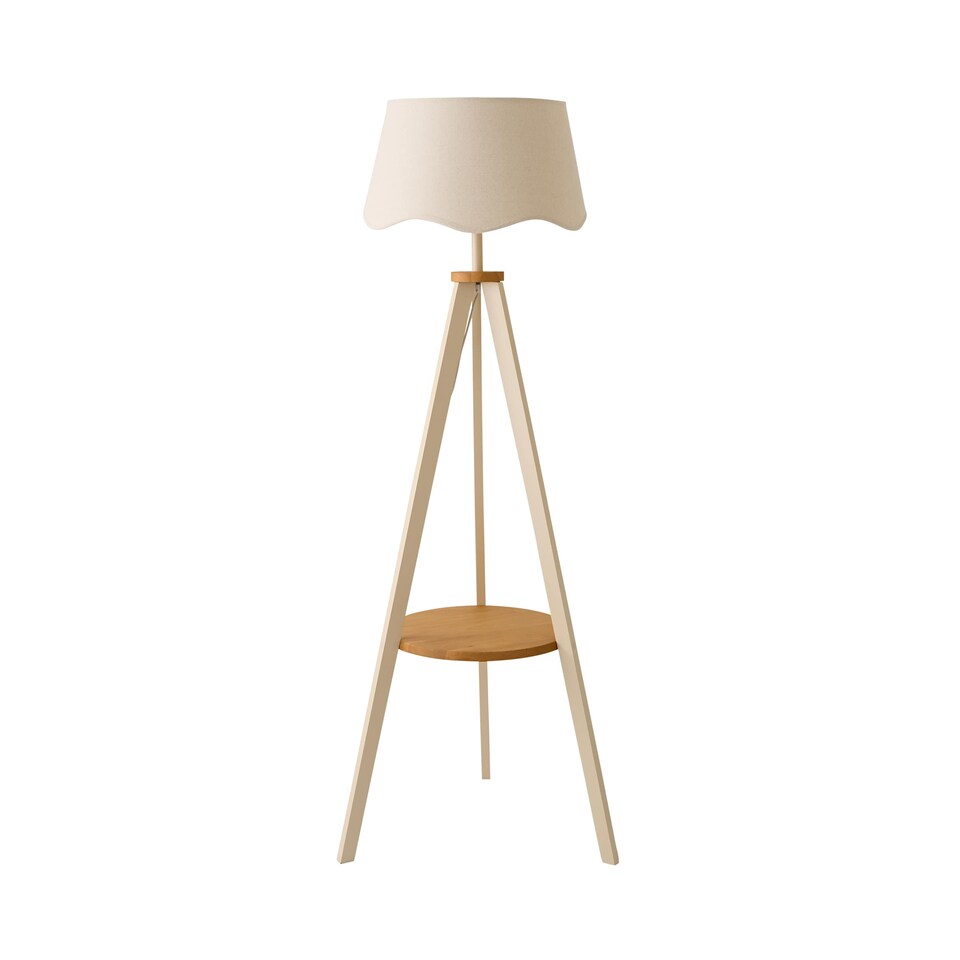 image 1 of ValueLights Morrigan Cream Wood Floor Lamp Natural Scallop Shade | Cream
