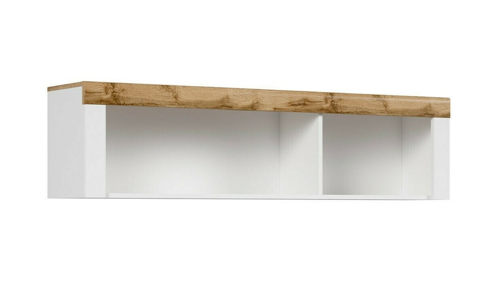 image 1 of Wall Shelf Cabinet Display Storage Open Panel Unit White Gloss Oak Effect Holten