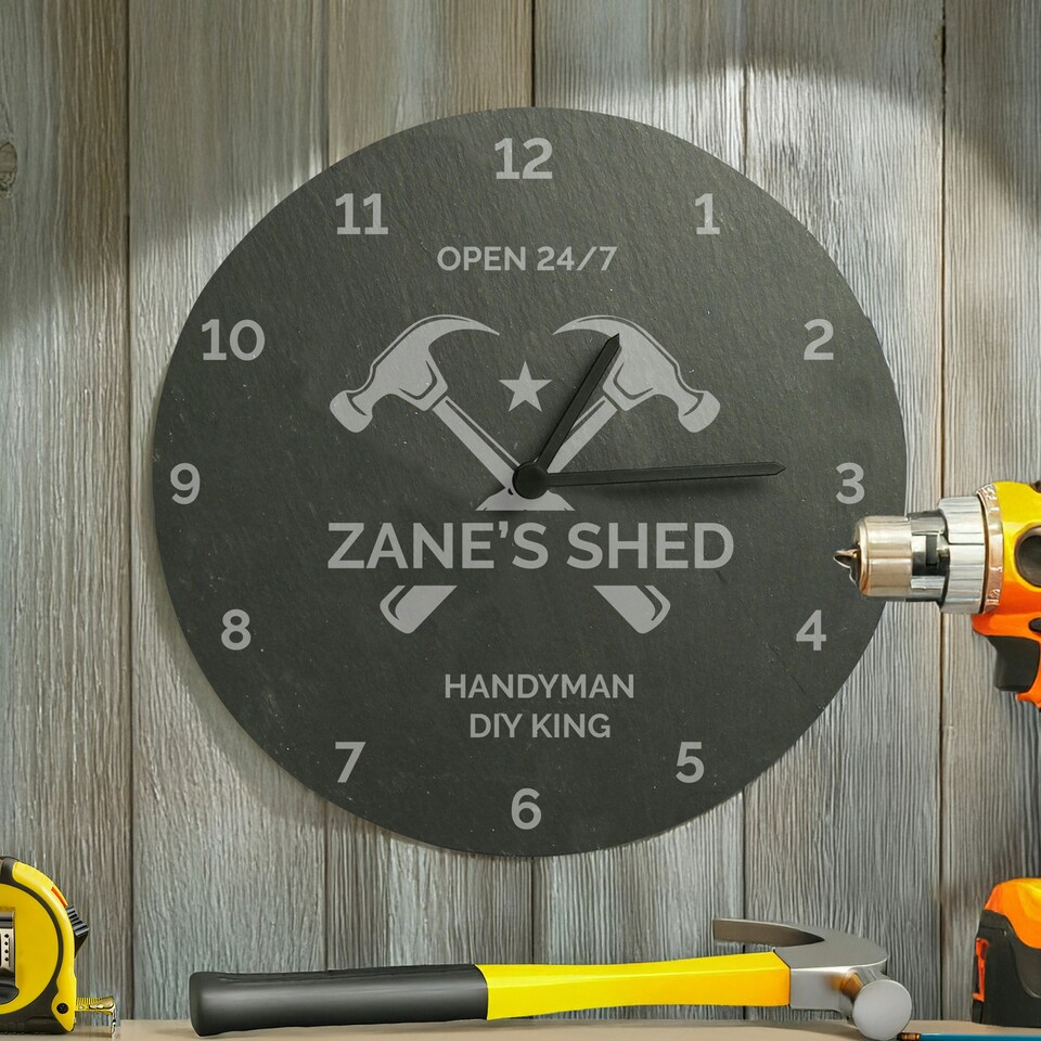 image 1 of Personalised Tools Slate Clock Black