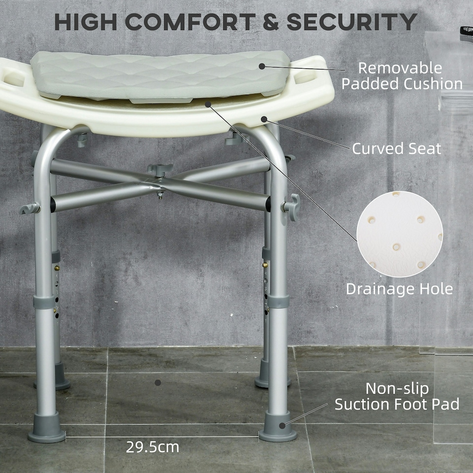 image 1 of HOMCOM Aluminium Shower Stool Adjustable Bath Stool for Senior Disabled Pregnant