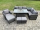 image 1 of Fimous Garden Patio Furniture Wicker Rattan Gas Fire Pit Table and Sofa Chair set with Side Table 3 Footstool