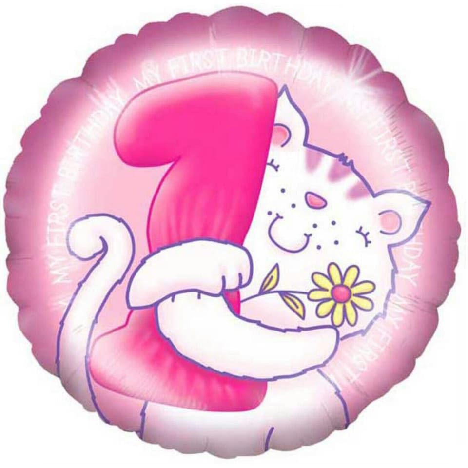 Juvenile Girl Cat 1st Birthday Foil Balloon - Pink/White - One Size