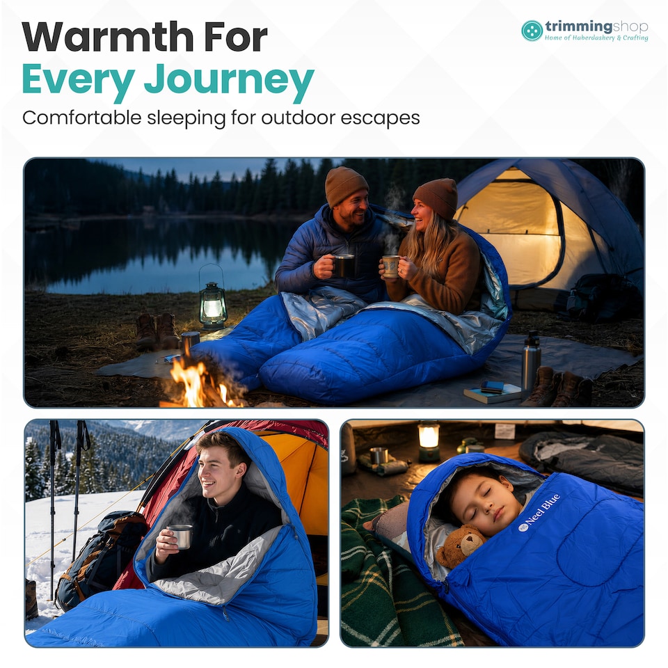 image 1 of 350GSM Mummy Waterproof Sleeping Bag with Hood, 6ft Adults - 3-4 Season