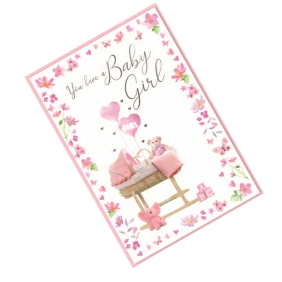 image 1 of Simon Elvin You Have A Baby Girl Cradle Greetings Card (Pack of 6) - Pink/White - One Size