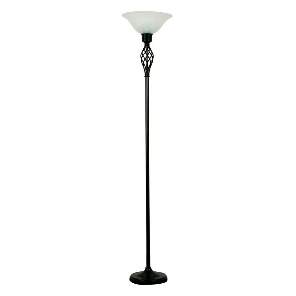 image 1 of ValueLights Traditional Style Satin Black Barley Twist Floor Lamp With Frosted Shade Black