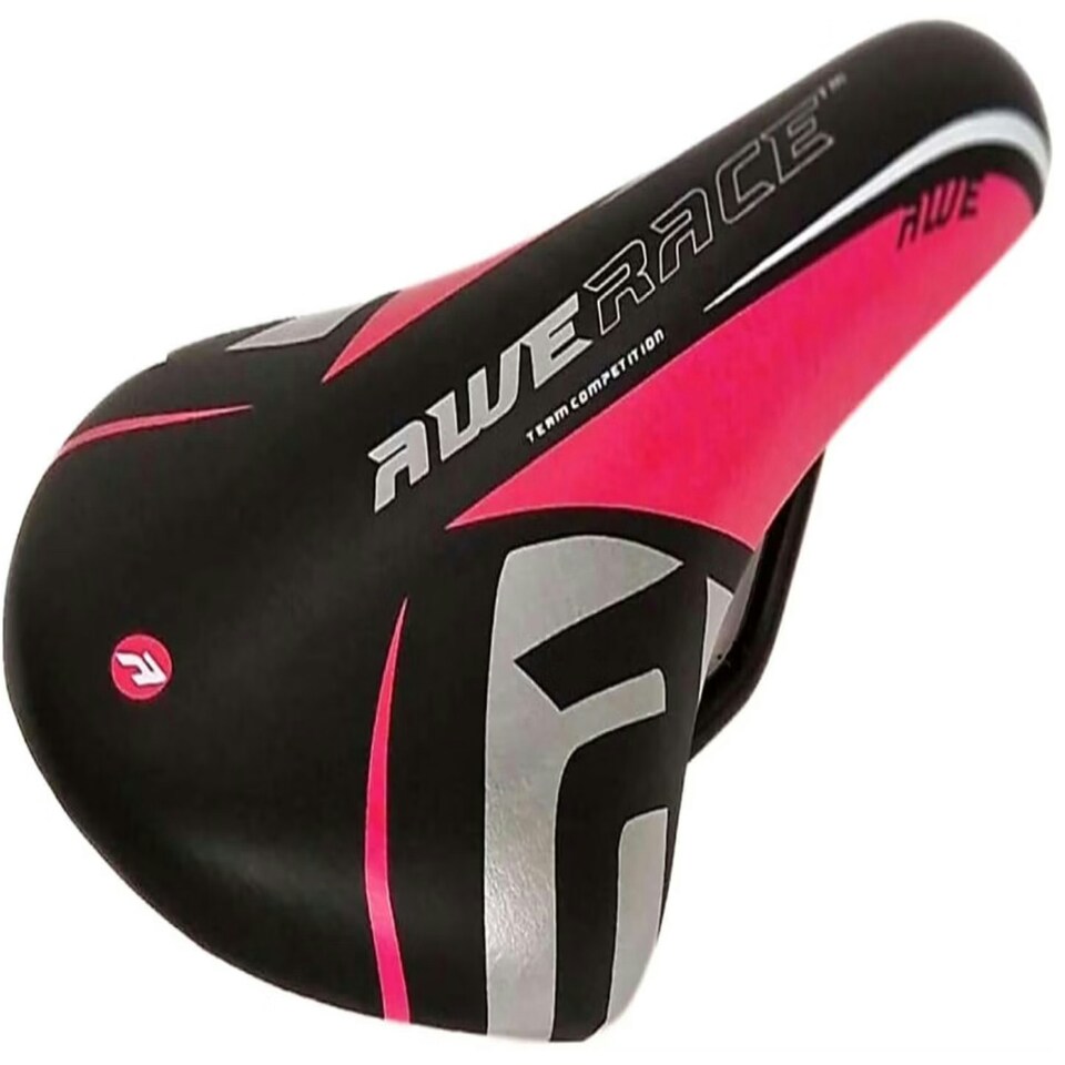 image 1 of AWE Unisex-Youth Junior MTB Pink/Black/Silver Bike Seat/Saddle With Steel Rails