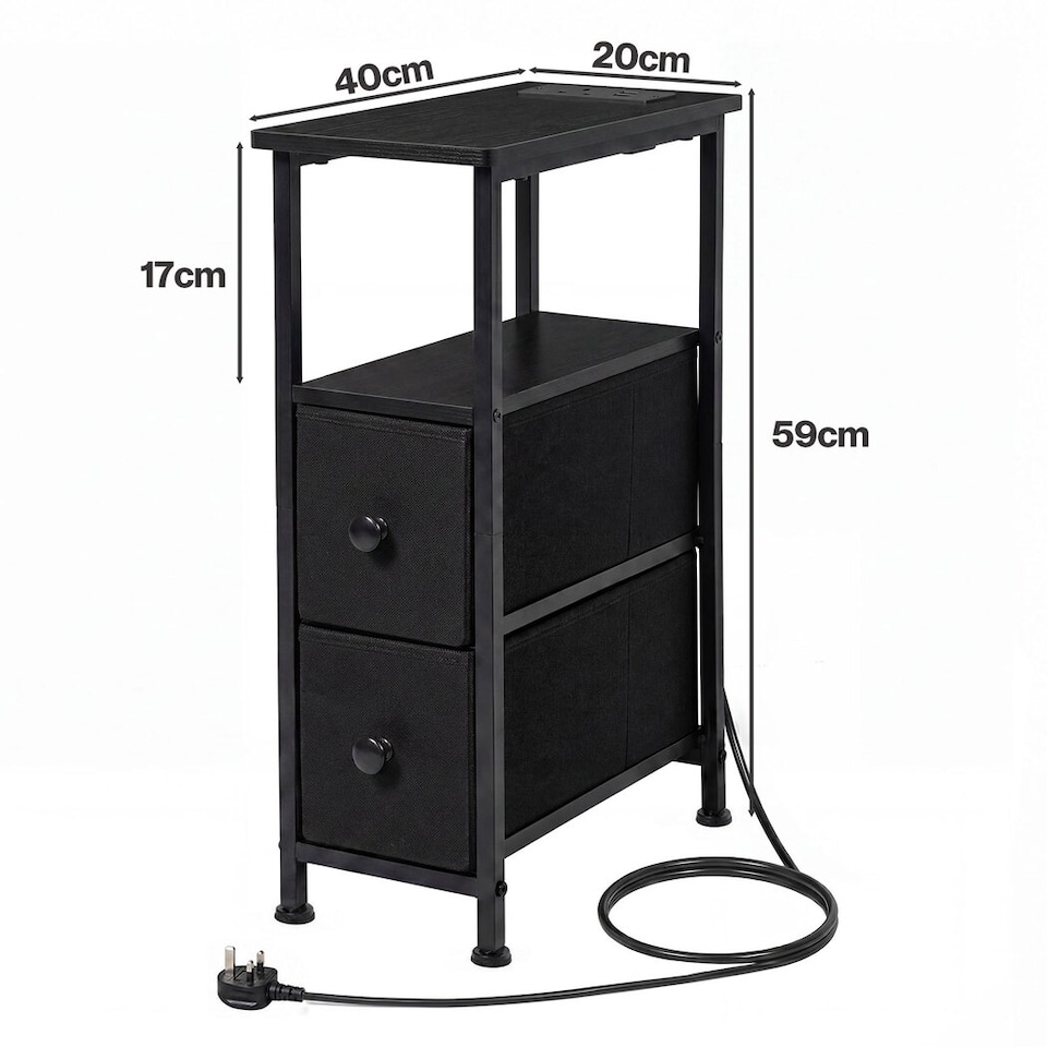 image 1 of Levede Bedside Table Narrow Side Table with LED Charging Station Storage Black
