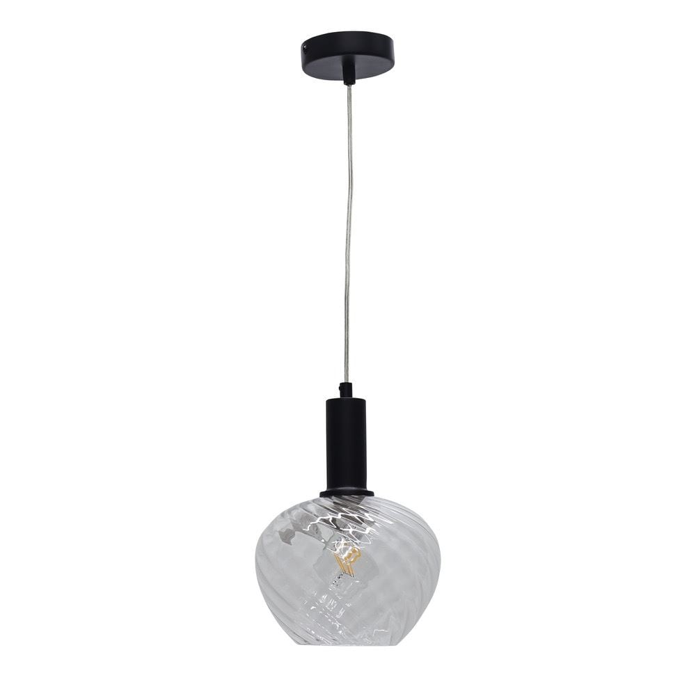 First Choice Lighting Bradson - Clear Swirl Glass Black Deco Pendant Fitting