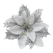 Living and Home 24 Pcs Artificial Poinsettia Flowers Christmas Tree Ornament Set- Silver