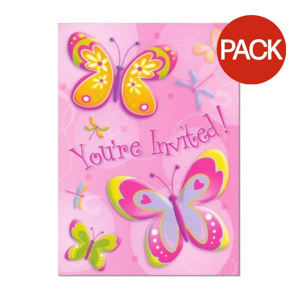 Butterfly & Dragonfly Invitations (Pack of 8) - Multicoloured - One Size
